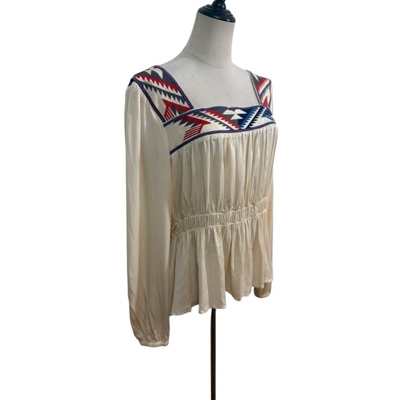 Ariat Jacquard Chimayo Peasent Top Sz XL Cream Boho Western - Picture 3 of 10